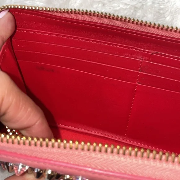 Christian Louboutin Pink Panettone Calfskin Leather Zip Around Wallet w/Studs